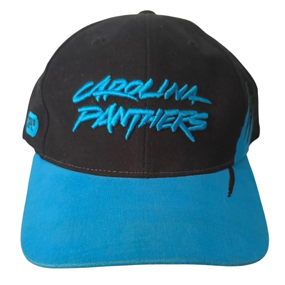 Vintage‎ 90s Carolina Panthers Script Snapback Hat NFL Black Blue Team Logo Cap